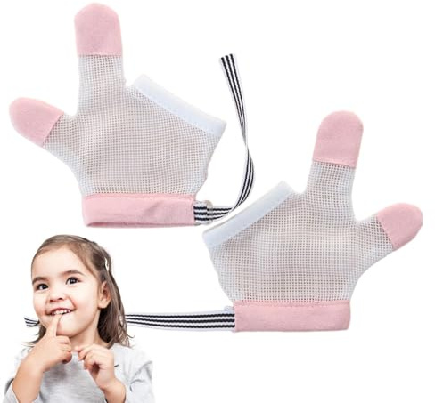 Thumb Sucking para niños - Guardia del pulgar para el pulgar | 1 par de escudo de dedo resistente a la mordedura | Guante transpirable contra el cañón para bebés, tope de ajustable