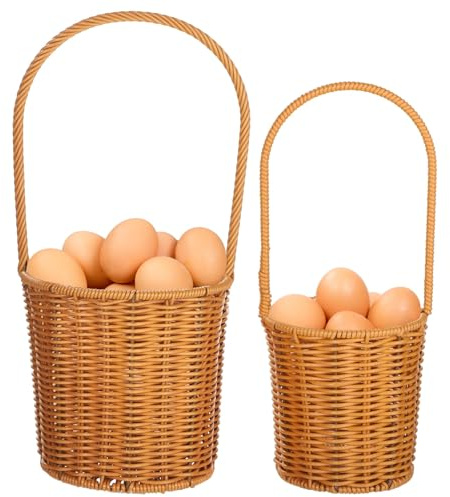 Cestas de mimbre para huevos de granja, 2 piezas, cestas de almacenamiento grandes y pequeñas tejidas a mano con asa, cesta multiusos para recoger huevos, almacenamiento de huevos frescos, ligero y