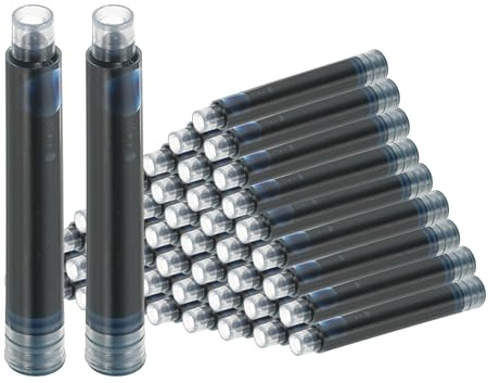 PATIKIL 50Pcs Fountain Pen Ink Cartridges, 3.4mm Bore Diameter Fountain Ink Refill Standard International Refill Cartridges for Pen Business Writing, Blue Black