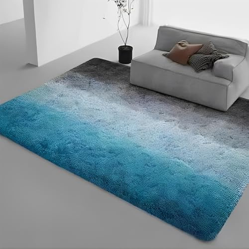 Hearda Flauschige Teppiche Wohnzimmer, Bunt Farbverlauf rutschfest Shaggy Teppich Hochflor, Waschbar Große Wohnzimmerteppich für Schlafzimmer Kinderzimmer Lounge (Blau,160x200cm)