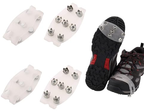 4 Pcs Ice Grips Grippers Cleats for Shoes & Boots, White Translucent Anti-Slip Crampons with 7 Steel Spike for Winter Hiking Snow Walking Climbing Mountaineering Jogging Fishing Accessories