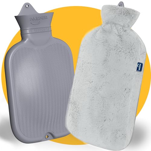 XXL Wärmflasche Groß 3,5 Liter mit Bezug - Nahtlose Ausführung - Weiches Fleece Wärmflaschenbezug - Wärmeflasche XL für Babys, Kinder und Erwachsene - Geschenk für Frauen Freundin (Grau)
