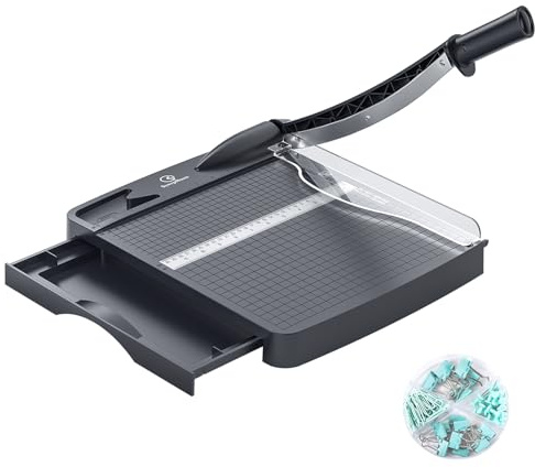 12 Inch Heavy Duty Paper Cutter, 12-16 Sheets Capacity Guillotine Paper Cutter & Paper Trimmer, Paper Cutting Board for Classroom, Crafting, Cardstock Gray