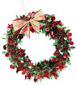 Couronne de Noël rayée saisonnière - Couronne de baies d'hiver - Robuste - Décoration de Noël traditionnelle - Décoration de porte