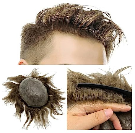 Uso Masculino Tupé for Hombres, Sistemas de Cabello Humano 6 , 0,04 ~ ,06mm, Base PU Piel Fina, Nudo Invisible, línea Natural, prótesis capilar for 8x10 Cabeza de Peluca(6 Inches 18# 100%)