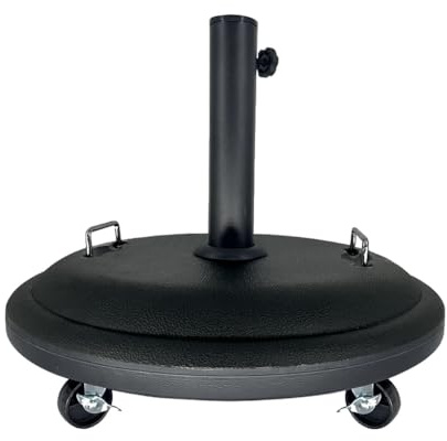 JAMAX Base Sombrilla con Ruedas 25kg Ø50 cm Soporte Parasol Ajustable para Jardín, Terraza o Patio – Base Redonda Resistente con Doble Asa – Uso Exterior e Interior (Negra..)