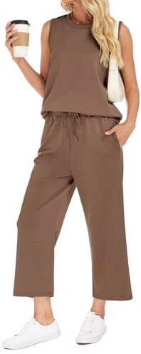 VUTRU Chándal de dos piezas para mujer, traje de verano de manga corta, informal, chándal para mujer y pantalones anchos con bolsillos, traje de casa