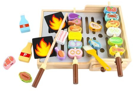 Xgdsnly Barbecue Jouet Enfant Gril Cuisine Simulation Brochettes Ustensiles Accessoires Rangement Portable Interaction Parent Enfant Concentration Patience