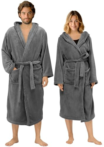 HOMELEVEL Peignoir de Flanelle Surdimensionné Unisex pour Dames et Messieurs - Robe de Chambre Douce et Douillette - Peignoir de Sauna de Voyage