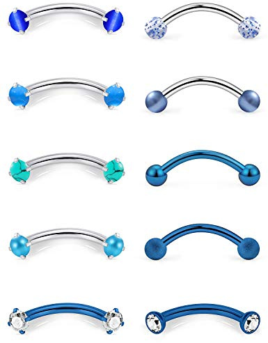 Prjndjw 16G Eyebrow Ring Surgical Steel Lip Rings Turquoise cats eye stone ring Curved Helix Labret Studs Eyebrow Jewelry Piercing for Women Men Blue