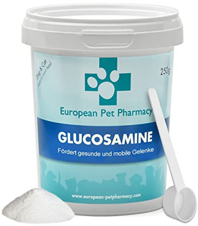 European Pet Pharmacy Grünlippmuschel Hund 250 g Glucosamin Pulver — Nahrungsergänzungsmittel Hund – Für Intakte Gelenke Hunde und Katze – Probiotisches Alantin, Vitamin C, Alter 5+ Monate