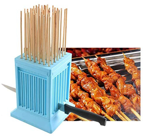 MJZYP Cubo Fabbrica Spiedini Arrosticini Creatore Rapido per Carne e Verdure Barbecue Spiedini arrosticini cubo Barbecue Stringer 49 Buche Barbecue Grill Shish Kebab Maker Kit Strumento