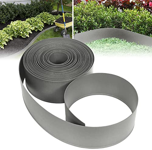 ACXIN Bordo per prato in plastica grigia, 20 m, rotolo di bordi per aiuole per viali, limiti, vialetti di ghiaia, bordatura per aiuole in 100% plastica PP (120 x 2 mm, grigio)