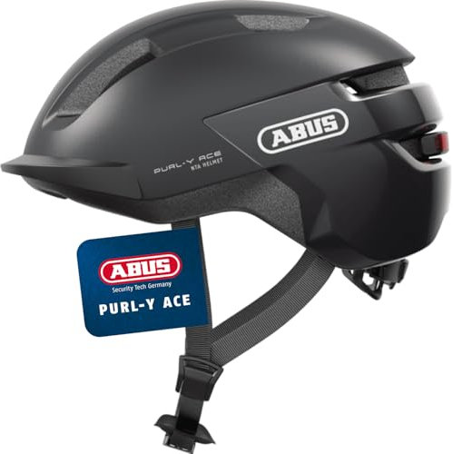 ABUS Fahrradhelm Purl-Y ACE mit LED-Licht – geeignet Fahrten auf E-Bike und S-Pedelec – Trendiger NTA-Schutzhelm für Erwachsene und Jugendliche – Dunkelgrau, Größe M