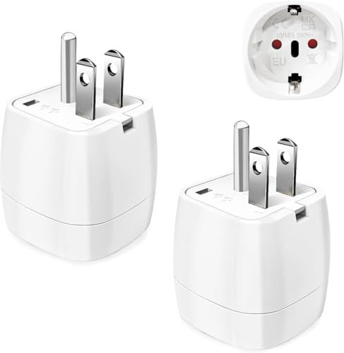 2 Piezas Adaptador Enchufe Americano a Español, de 2 Patas Europa hacia 3 Patas EEUU, USA para Canada Mexico Colombia Tailandia, Tipo B, Blanco