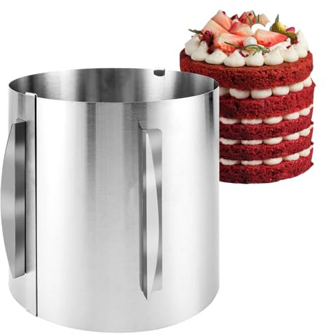 DAJAVE Verstellbar Tortenring Hoch 20 cm Dessertringe Verstellbar 16-30 cm, Edelstahl Backring Verstellbar Servierringe mit Skala und Befestigungsclips für Desserts, Kuchen, DIY
