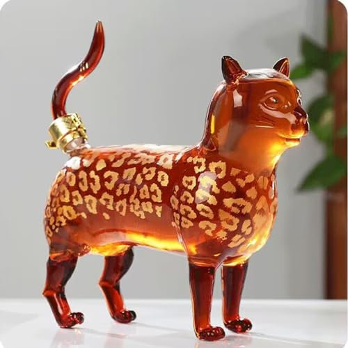Art Statue - Zodiac Cat Whisky Decanter, Lead-Free Glass Animal Whisky Bottle, 1000ML Whisky, Vodka, Scotch Whisky, Rum, Tequila Wine Lovers Gift