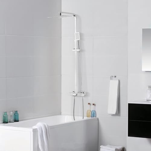 Auralum Duscharmatur Komplettset mit Thermostat, Duschsystem mit Thermostat Edelstahl 3 Funktion, Duschgarnitur mit Regendusche 30x20CM Höhenverstellbar zwischen 98-130cm