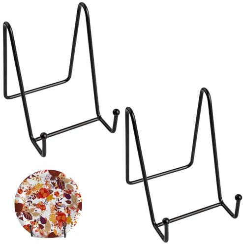 DAJISI 2 Stück Tellerhalter Ständer, Tellerständer Metall Schwarz Tellerhalter 11 Cm Buchaufsteller Postkartenständer Bilderständer Bilderrahmen Ständer für Tischfoto Plakette Deko-Platten