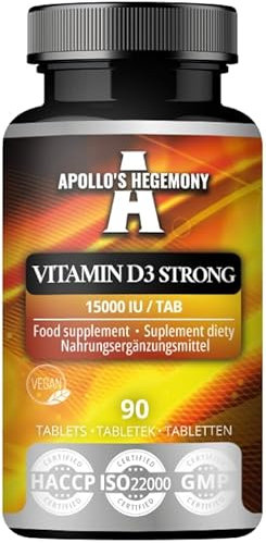 Vitamin D3 Strong - 3750 IU Per Serving - 90 Vegan Tablets - Provides 360 Servings - Supports Bone Health and Immune Function -Vitamin D3 Dietary Supplement - by Apollo's Hegemony