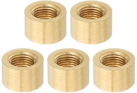 PATIKIL Lamp Pipe Brass Coupling Nut, 5 Pcs 10mm Long M10 Fine Round Thread Sleeve Lamp Pipe Adaptor Rod Connector Hardware for Light Fixture Assembly or Repair, 16mm OD.