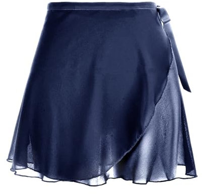 Damen Ballettrock Wickelrock Dunkelblau Chiffon Tanz Rock Verstellbare Taille Krawatten Gymnastik Ballettrock