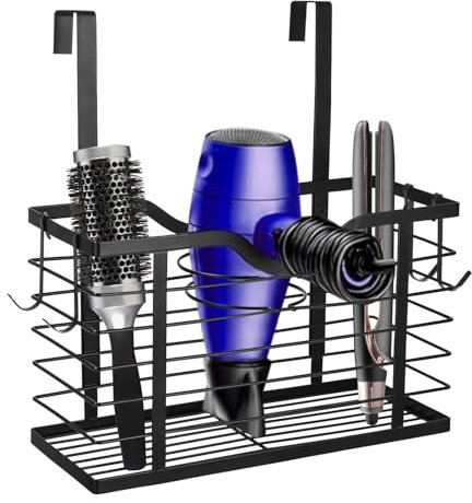 Xaosin Fönhalter Ohne Bohren mit 4 Häkchen Föhn Halterung Wandbefestigung Föhnhalter Wand Fönhalterung Badezimmer Organizer für Familien Hotels Barbershop Glätteisen Lockenstäbe Schwarz