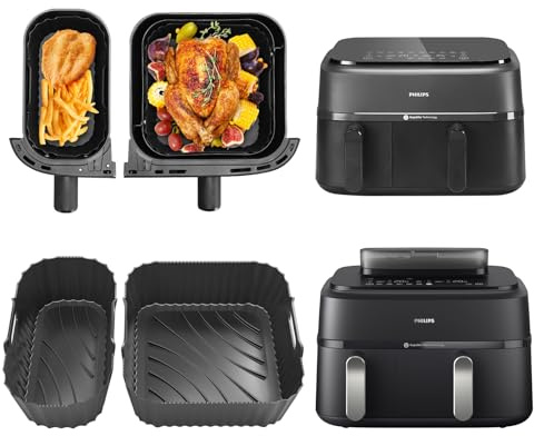 Airfryer Zubehör für Philips Dual Basket Airfryer 3000-Serie, 2 Stück wiederverwendbare Silikonformen für Philips Airfryer NA350/00, NA350/03, schwarz.