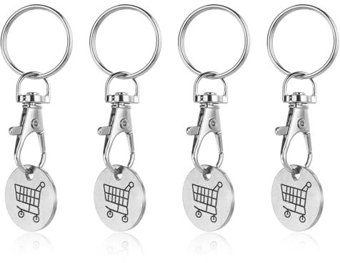 Giantree 4 Pack Metal Shopping Cart Coin Keychains, Trolley Token Keyrings, Trolley Coin Keyring UK Set, Trolley Tokens for Supermarket Cart Trolley Key for Hassle-Free Grocery Shopping