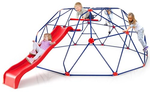 Olakids Climbing Dome with Slide, Kids Outdoor Jungle Gym Geometric Dome Climber, Steel Frame, 13.3FT Climb Structure Backyard Playground Center Equipment for Toddlers