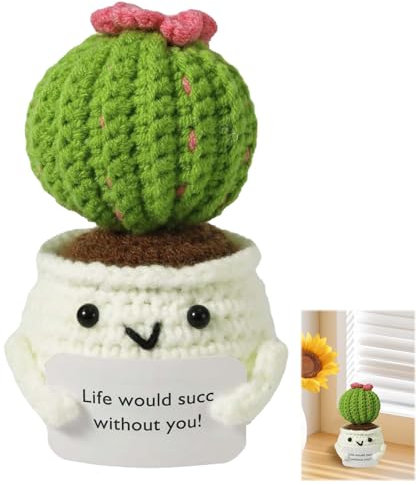 Emotional Support Plant Gift,Crochet Cactus,Positive Cactus,Cactus Crochet Doll,for Adults Children Room Office Desktop Decoration (Green Cactus)