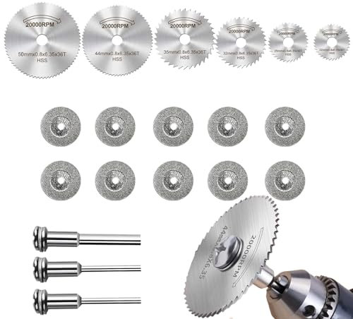 Leogony 19Pcs Mini Cutting Discs Metal Set, Rotary Tool Accessories for Dremel Circular Saw with Mandrel, for Wood Plastic Metal Stone Rotary Cutting