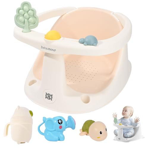 Bebamour Siège de bain pour bébé de 6 mois et plus, antidérapant, avec jouet, rose