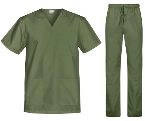B-well Cesare unisex medicinsk uniform Set: Toppar och byxor + medicinsk blus kvinna/herr - professionell vårddräkt
