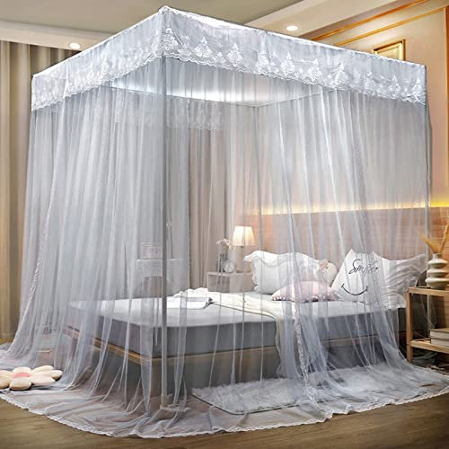 Zanzariera universale per letto matrimoniale con struttura in acciaio inox, facile accesso, 3 aperture laterali, ideale per la casa e i viaggi protezione contro gli insetti