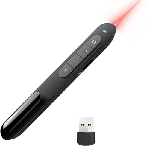 Puntero Láser Rojo Inalámbrico para Presentaciones, Presentador USB 2.4GHz con Control Remoto de Diapositivas para PowerPoint, Keynote, Google Slides y PDF, Windows y Mac
