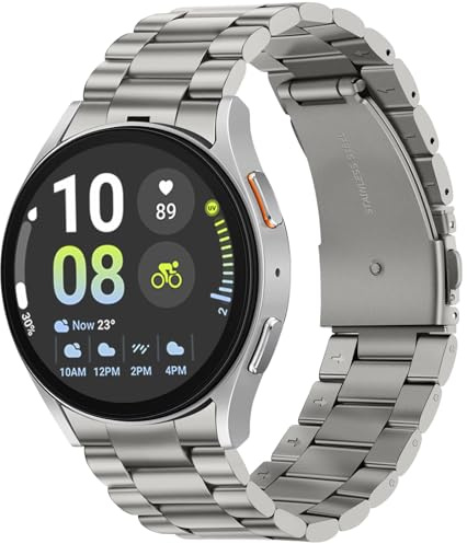 Tasikar Störlösa armband kompatibla med Galaxy Watch Band 7/6/5/4/FE 44 mm 40 mm/6 klassiskt band 47 mm 43 mm/5 Pro 45 mm/4 Classic 46 mm 42 mm, metallarmband, 20 mm, titangrå