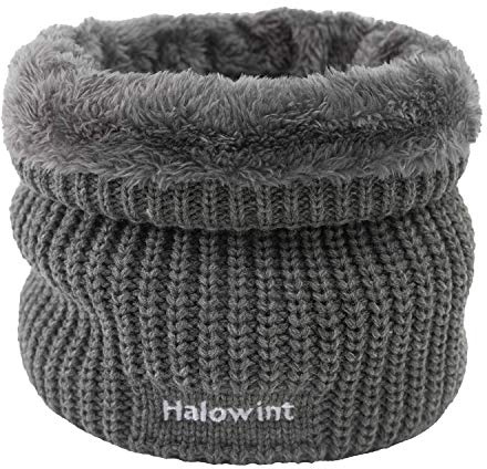 NLAND Dam varm vintertub scarf mjuk fleece herr snood rund stickad hals tjock hals halsduk fodrad halsduk, Färg: grå, One size