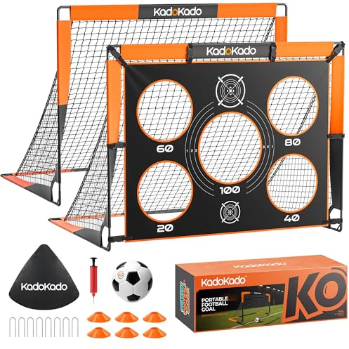 But de Football, KADOKADO Set de 2 But de Foot Enfant pour Enfants 4 en 1 - Cage de Foot Enfant Exterieur avec Sac de Transport 120 * 90 * 90cm Cages et Mini Buts Idéal pour Le Jardin