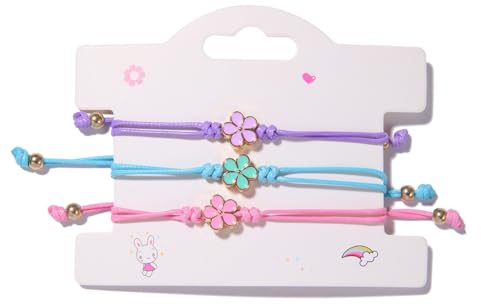 DOKRIN Bracelets pour enfants,3 adorables bracelets d'amitié floraux tissés à la main, parfaits pour l'anniversaire d'une fille.