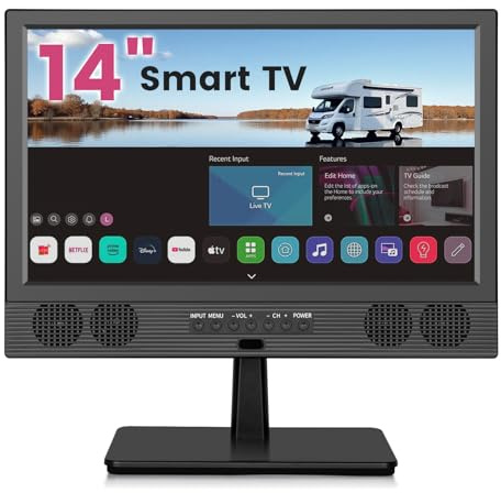 othoig 14 Inch Small Smart TV HD LED, Small Portable Smart TV with Built-in APP, Digital ATSC Tuner,HDMI/USB/AV Inputs, Small Smart Television for Kitchen,Bedroom,RV,Camper
