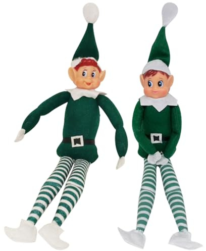 EDLMKM Set of 2 Naughty Little Xmas Elves, Christmas Elf, Boy & Girl 40cm Elf Figures with Soft Bodies & Vinyl Faces, Santa's Helpers for Festive Shelf Decor | Perfect as, Green