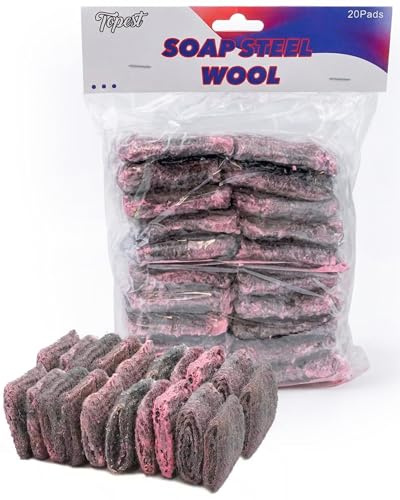 Topest Soap Filled Scoures, 20 Pads | Steel Wool Scourer Pads | Remove Tough Stains, Grease and Grime with Ease | Great for Kitchen, Pans, Pots, Cookers Etc.