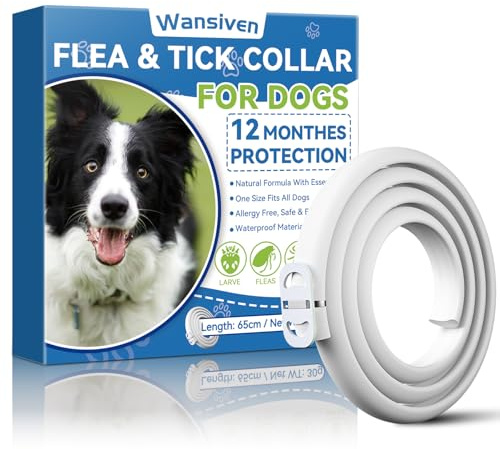Wansiven Collare antipulci per cani, Collare antipulci regolabile per cani, zecche impermeabile, Protezione 12 mesi, 65 cm
