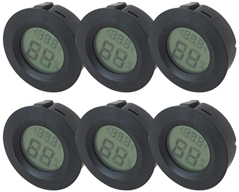 Bryzantine 6-Pack Round Mini Hygrometer Thermometer Digital LCD Monitor Indoor/Outdoor Humidity Meter Gauge Temperature for Humidifiers Greenhouse Reptile Fahrenheit(℉)/ Celsius(℃)