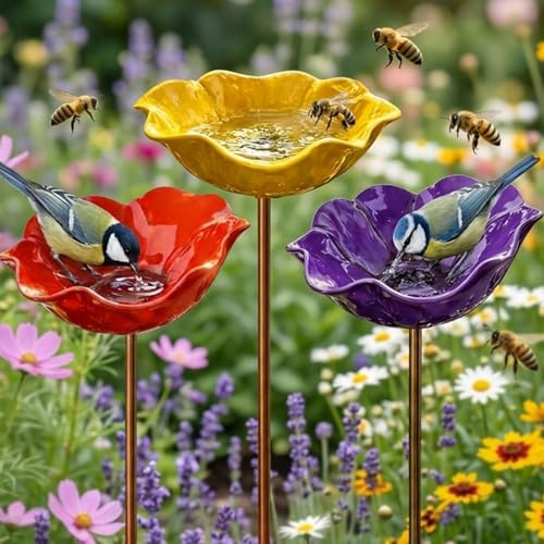 Bain d'oiseaux sur Pied métal Forme Fleur,mangeoire Abreuvoir pour Oiseaux