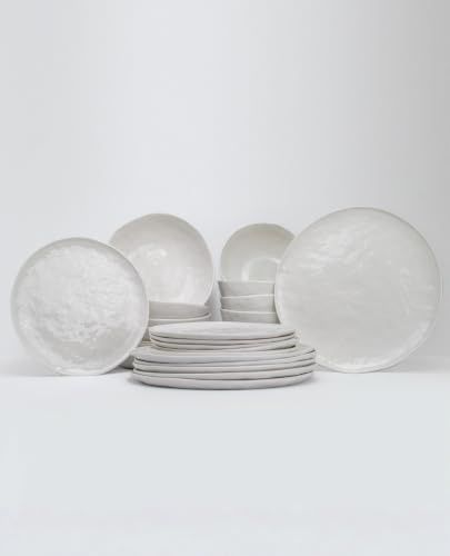 BAVARY Moon set piatti 6 persone 24 pezzi, servizio piatti, piatti porcellana bianchi con rilievo luna, piatti moderni e piatti colorati: piani, dessert, fondi, ciotole; adatti a lavastoviglie