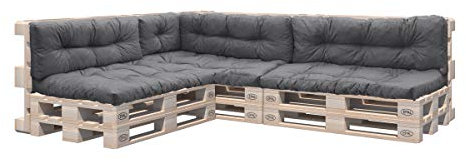 Pillows24 – Palettenkissen – 8-teiliges Set | Palettenauflage für Palettensofa | Sitz- und Rückenkissen für Europaletten | Palettenmöbel Indoor & Outdoor, UV-beständig | Made in EU | Dunkelgrau