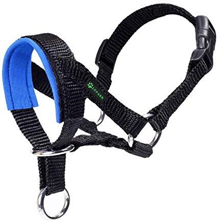 Dog Head Collar with Padded Fabric, Head Harness for Dogs, Anti pulling Head Halter Collar, Adjustable and Easily Control (L,Blue)