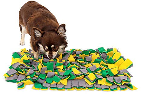 lionto Schnüffelteppich für Hunde und Katzen, Suchmatte zum Stressabbau und zur Konzentrationsförderung, 50x34 cm, Teppich aus Fleece ist maschinenwaschbar mit Rutschfester Unterseite, gelb/grün